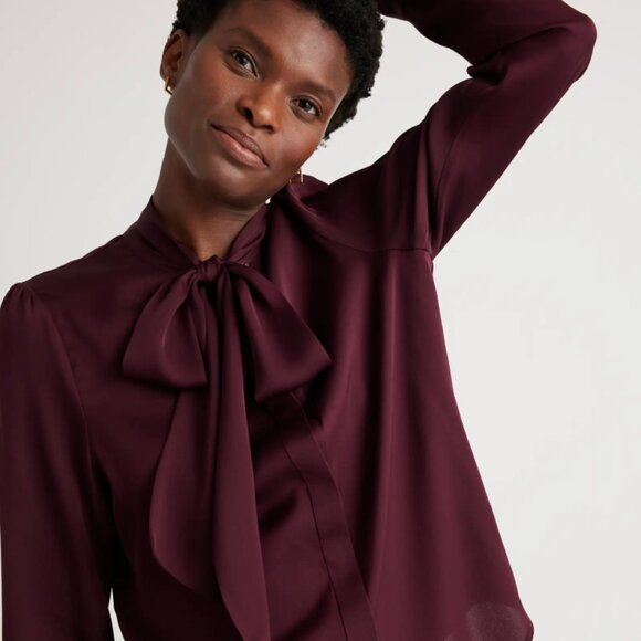 Quince Washable Stretch Silk Tie Neck Blouse - Picture 8 of 9